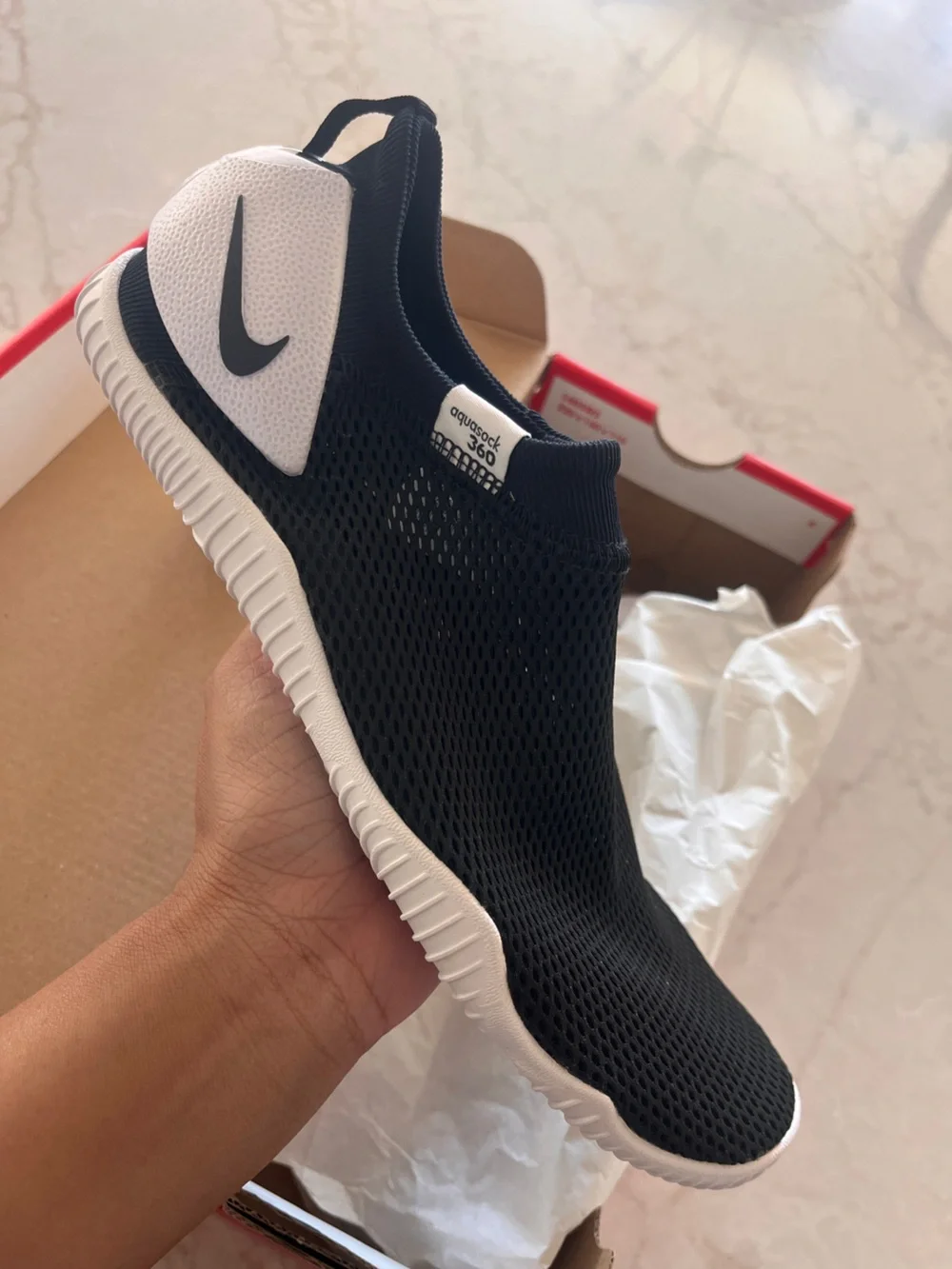 Nike Aqua Sock 360 Slip-On in Black and White